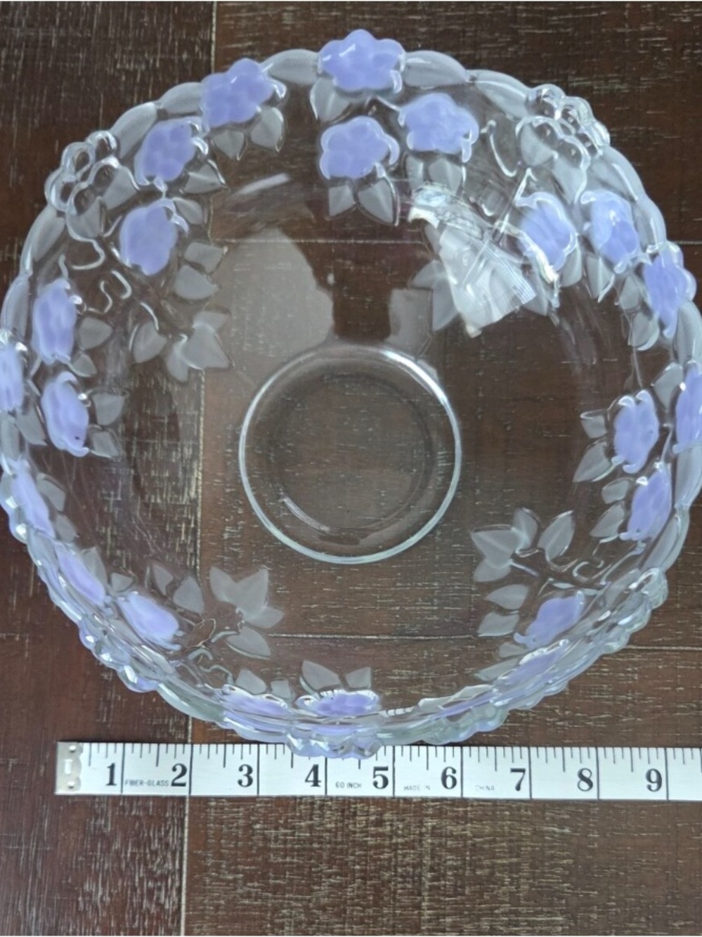 Clear Glass Decorative Bowl with Lavender Floral Trim